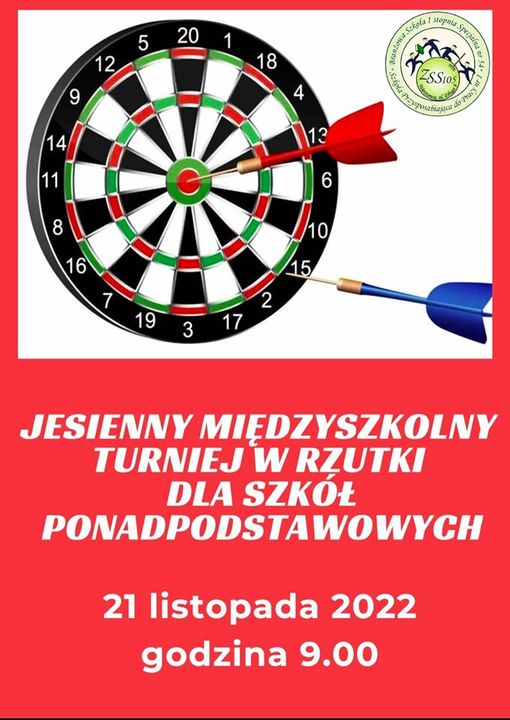 Jesienny międzyszkolny turniej w rzutki dla szkół ponadpodstawowych - plakat